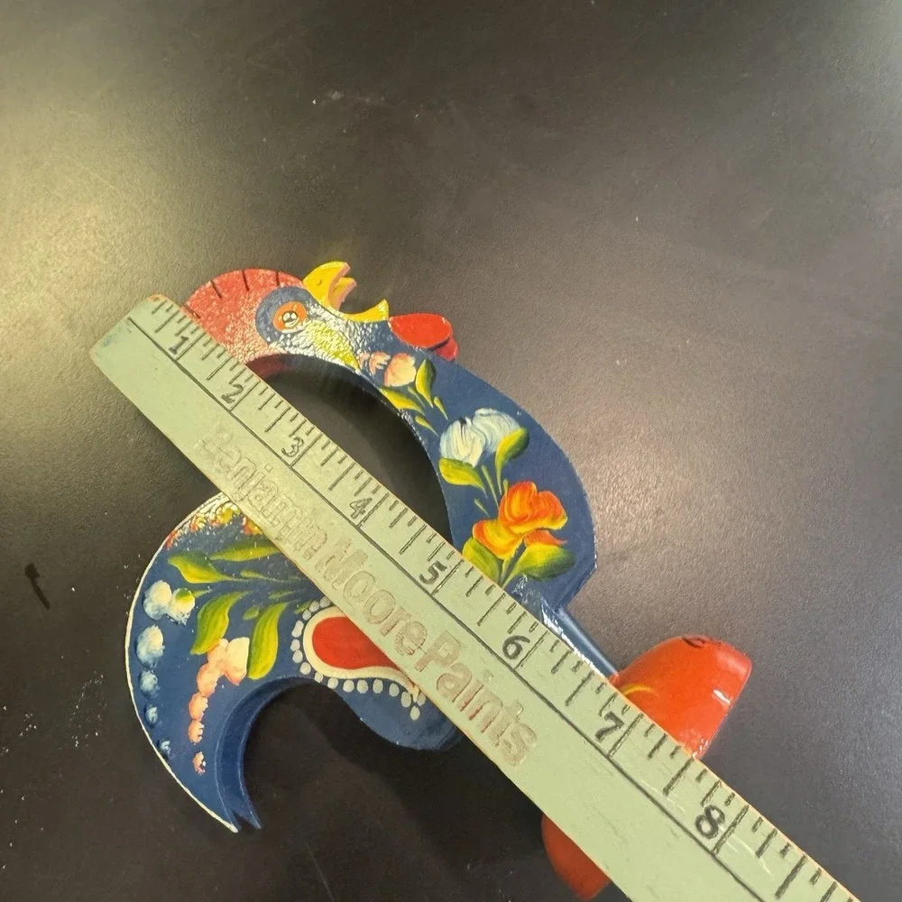 Portugal Painted Folk Art Wooden Rooster Letter Holder Wood Bird Portuguese 7.5